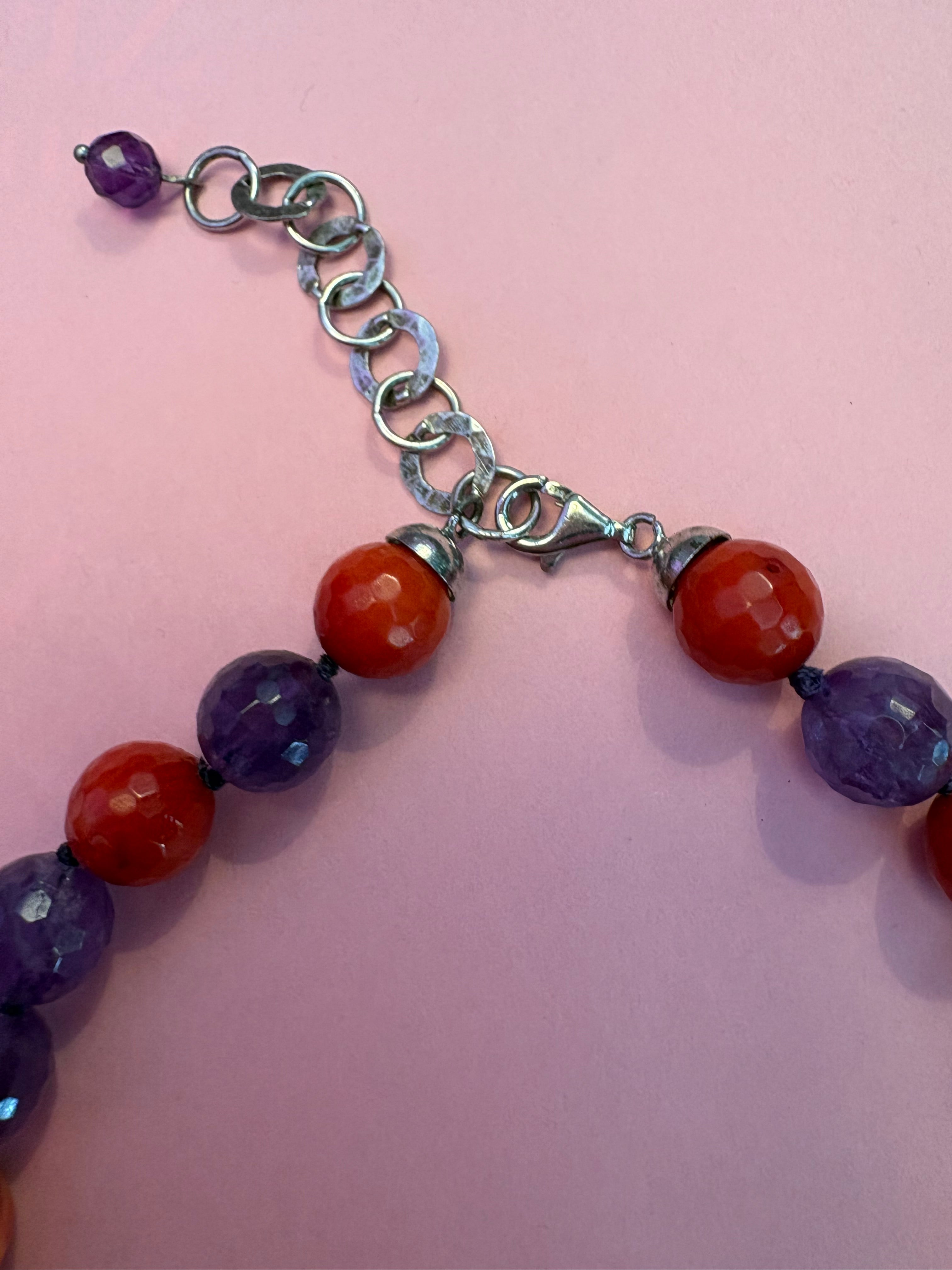 - TAKI Collier cascata con ametista e corallo rosso su  argento 925