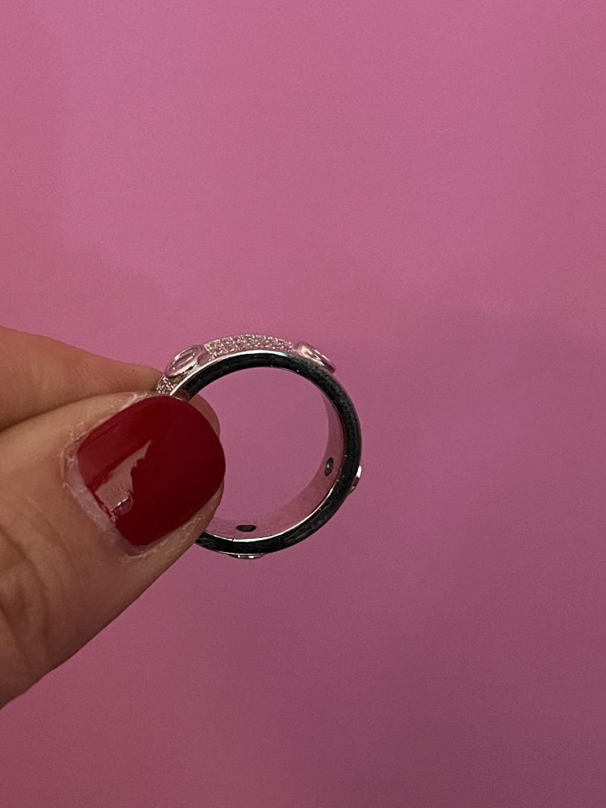 Anello Fede  con pave’ zirconi in argento925 rodio