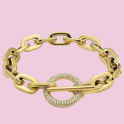 Bracciale Catena Gold con chiusura a T e zirconi - acciaio