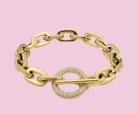Bracciale Catena Gold con chiusura a T e zirconi - acciaio