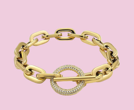 Bracciale Catena Gold con chiusura a T e zirconi - acciaio