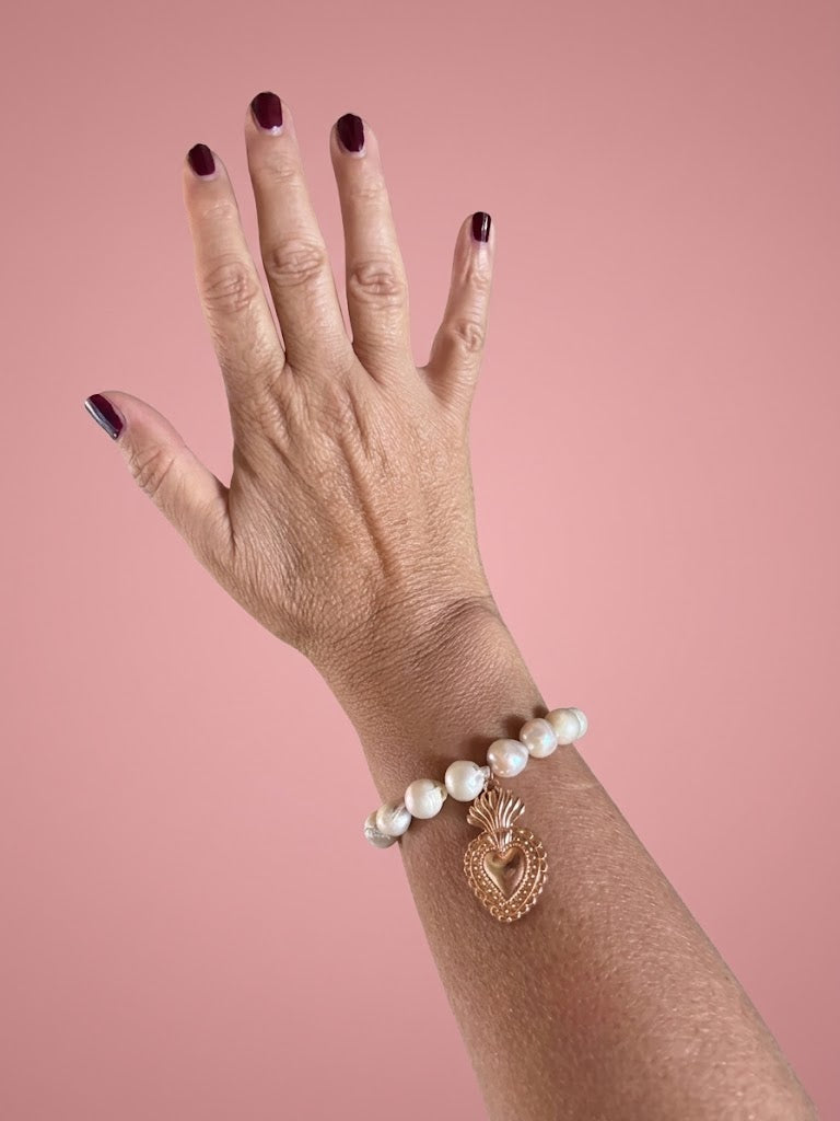 Bracciale Bisette -TALISMANI perle con charm Cuore sacro Gold (Copia)
