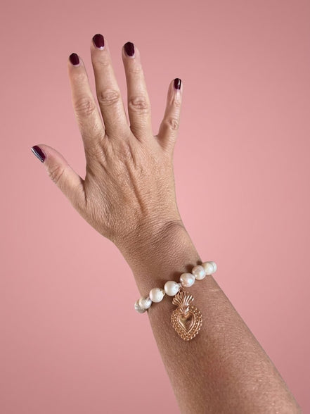 Bracciale Bisette -TALISMANI perle con charm Cuore sacro Gold (Copia)