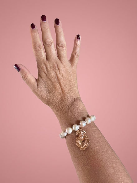 Bracciale Bisette -TALISMANI perle con charm Cuore sacro Gold (Copia)