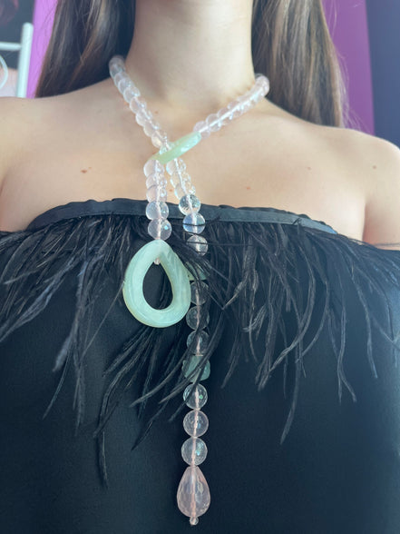 Collana con quarzo rosa e prenite