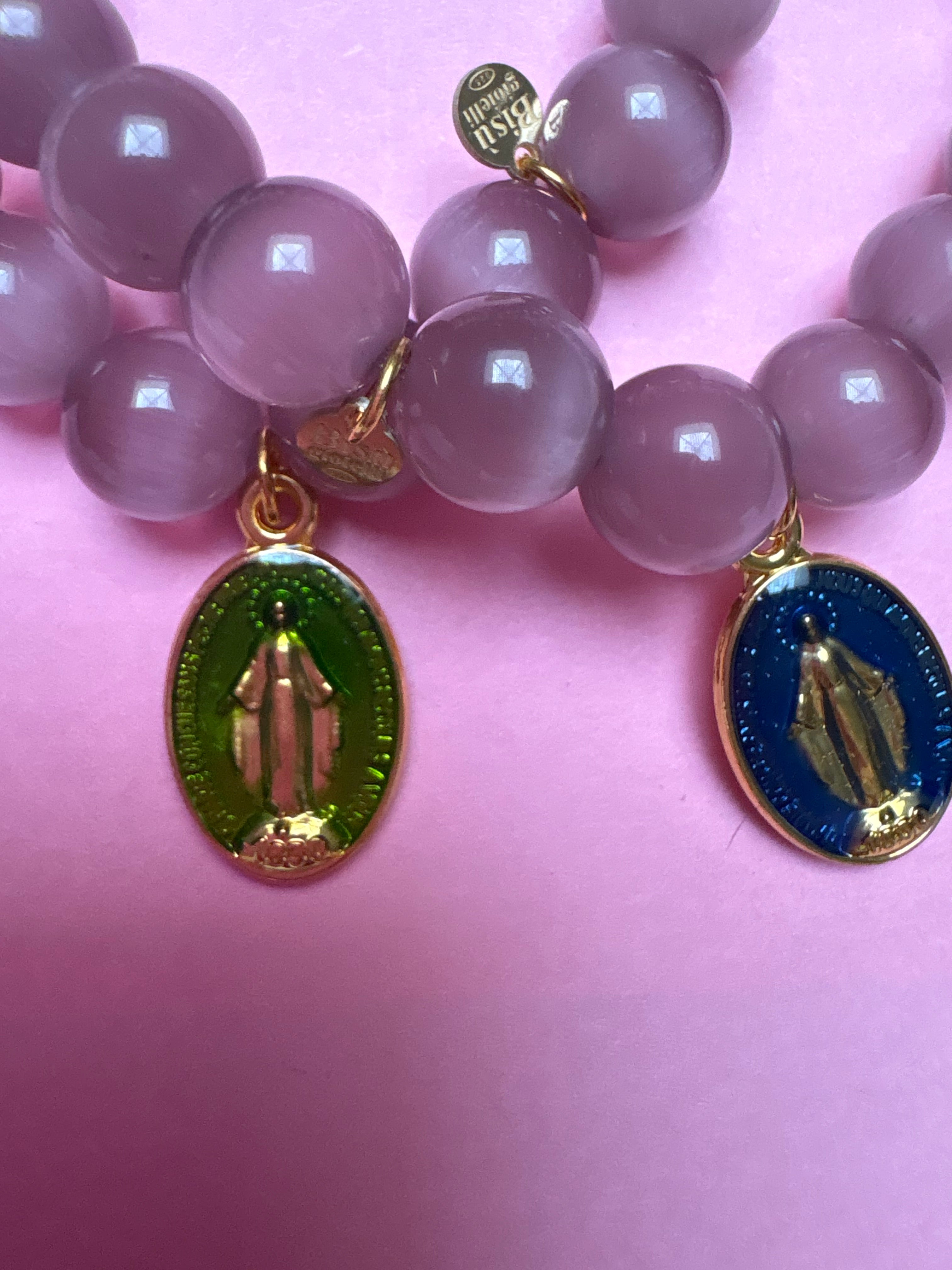 Bracciale Bisette -TALISMANI  occhi di gatto mauve  con charm Miracolosa