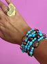 MAGNIFICO - Bracciale multifili - 5 file - turchese con perle piatte e barocche brown e gold