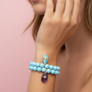 Bracciale Bisette - JAIPUR  OCEANO   turchese con charm agata rosa stella