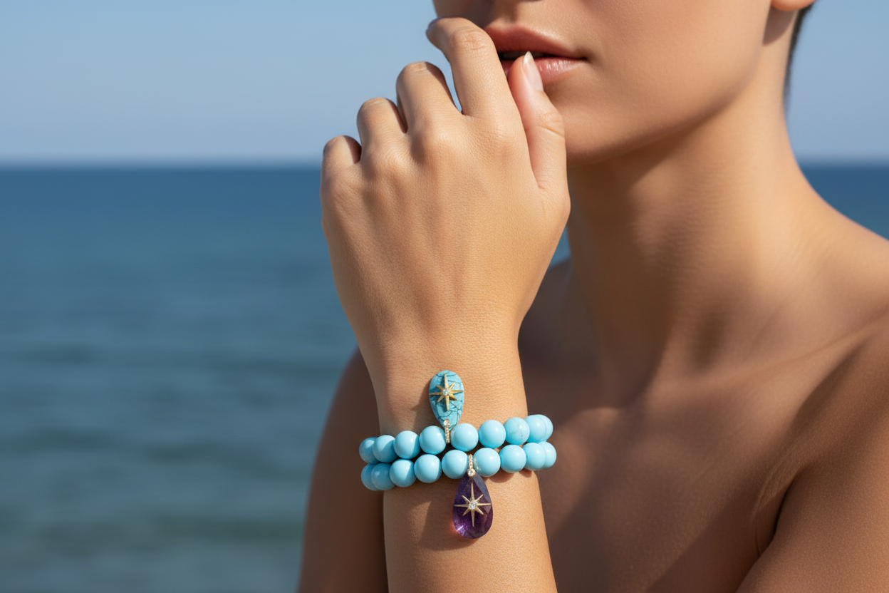 Bracciale Bisette - JAIPUR  OCEANO   turchese con charm turchese stella