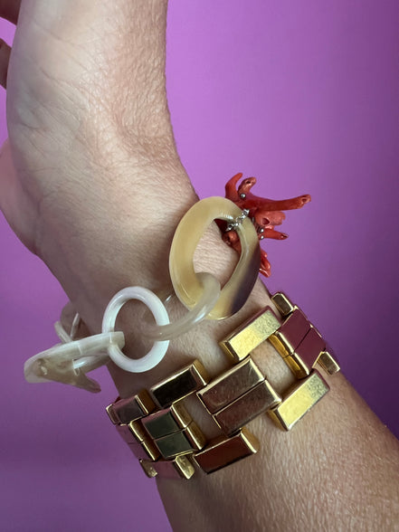 Bracciale MEDITERRANEA-  grandi rametti corallo rodo e corno naturale