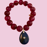 Bracciale Bisette - JAIPUR agata burgundy con charm goccia di lapislazzuli