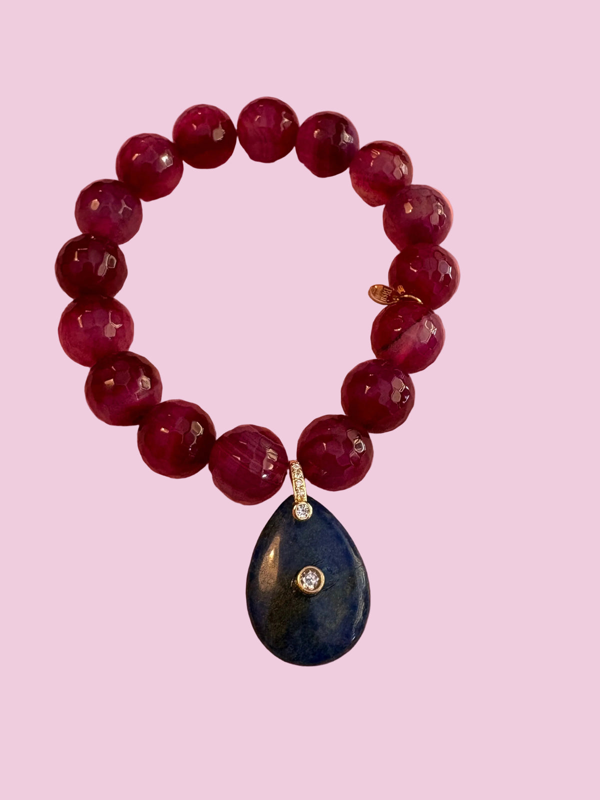 Bracciale Bisette - JAIPUR agata burgundy con charm goccia di lapislazzuli