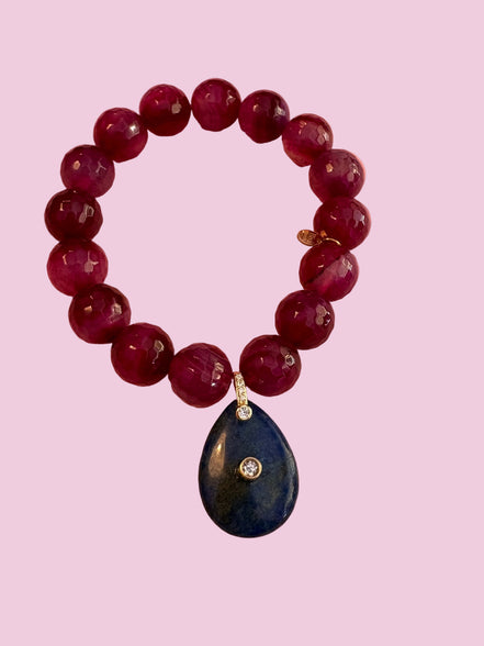 Bracciale Bisette - JAIPUR agata burgundy con charm goccia di lapislazzuli