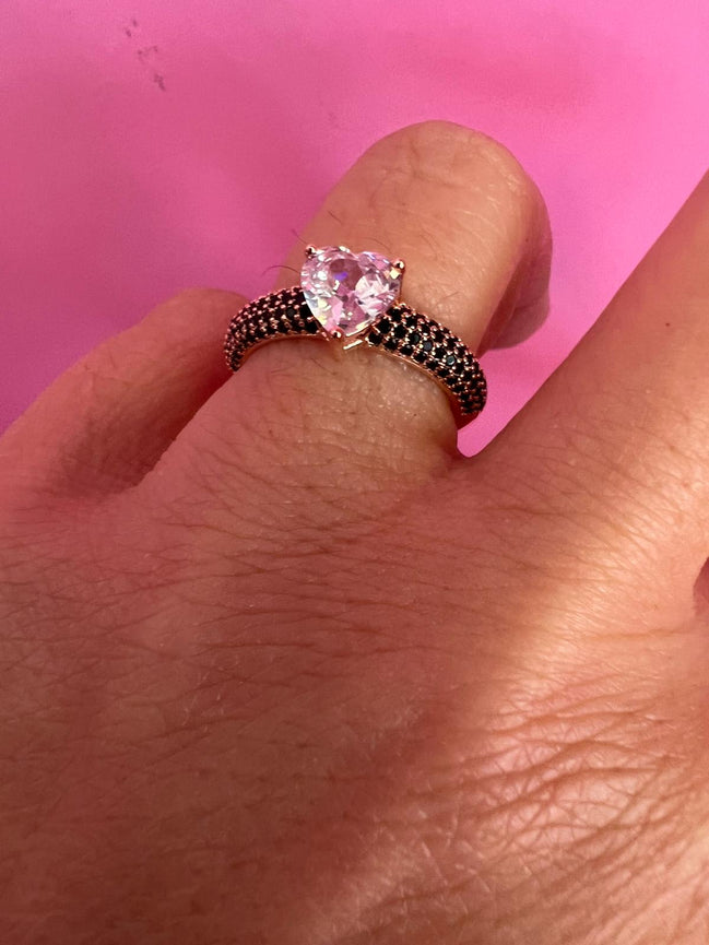 Anello MON COEUR oro rosa con zirconi neri/bianco