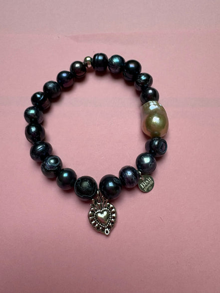 Bracciale Bisette -TALISMANI perle grey con charm Cuore sacro