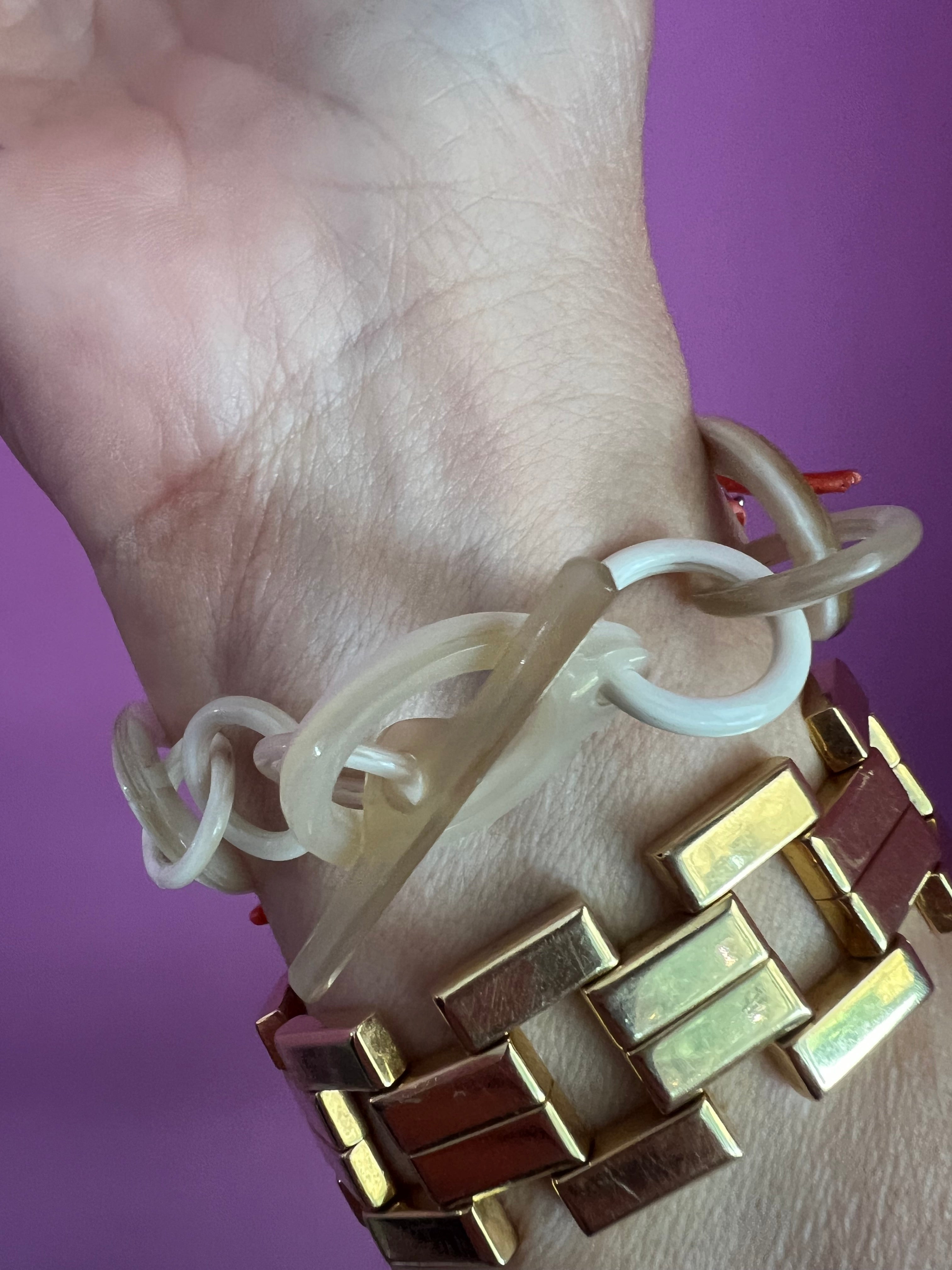 Bracciale MEDITERRANEA-  grandi rametti corallo rodo e corno naturale