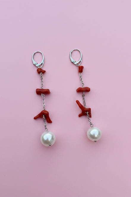 MEDITERRANEA Orecchini - perle coltivate con corallo rosso