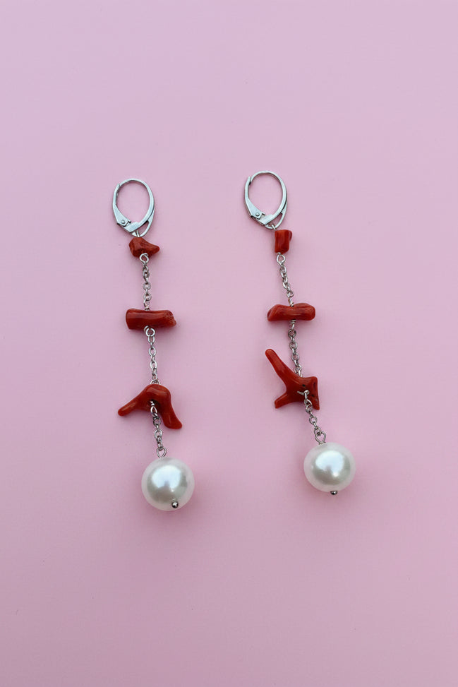 MEDITERRANEA Orecchini - perle coltivate con corallo rosso