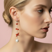 MEDITERRANEA Orecchini - perle coltivate con corallo rosso