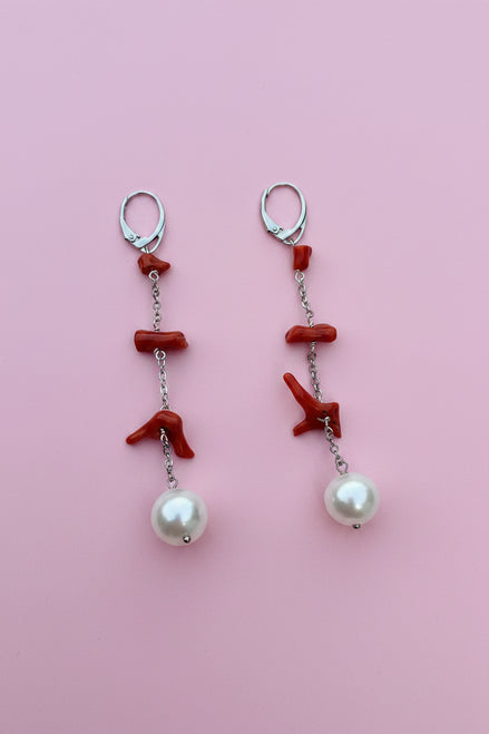 MEDITERRANEA Orecchini - perle coltivate con corallo rosso
