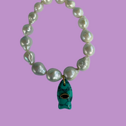 Bracciale Bisette - JAIPUR  OCEANO   Perle coltivate barocche   con charm pesciolino turchese ( con rubellite)