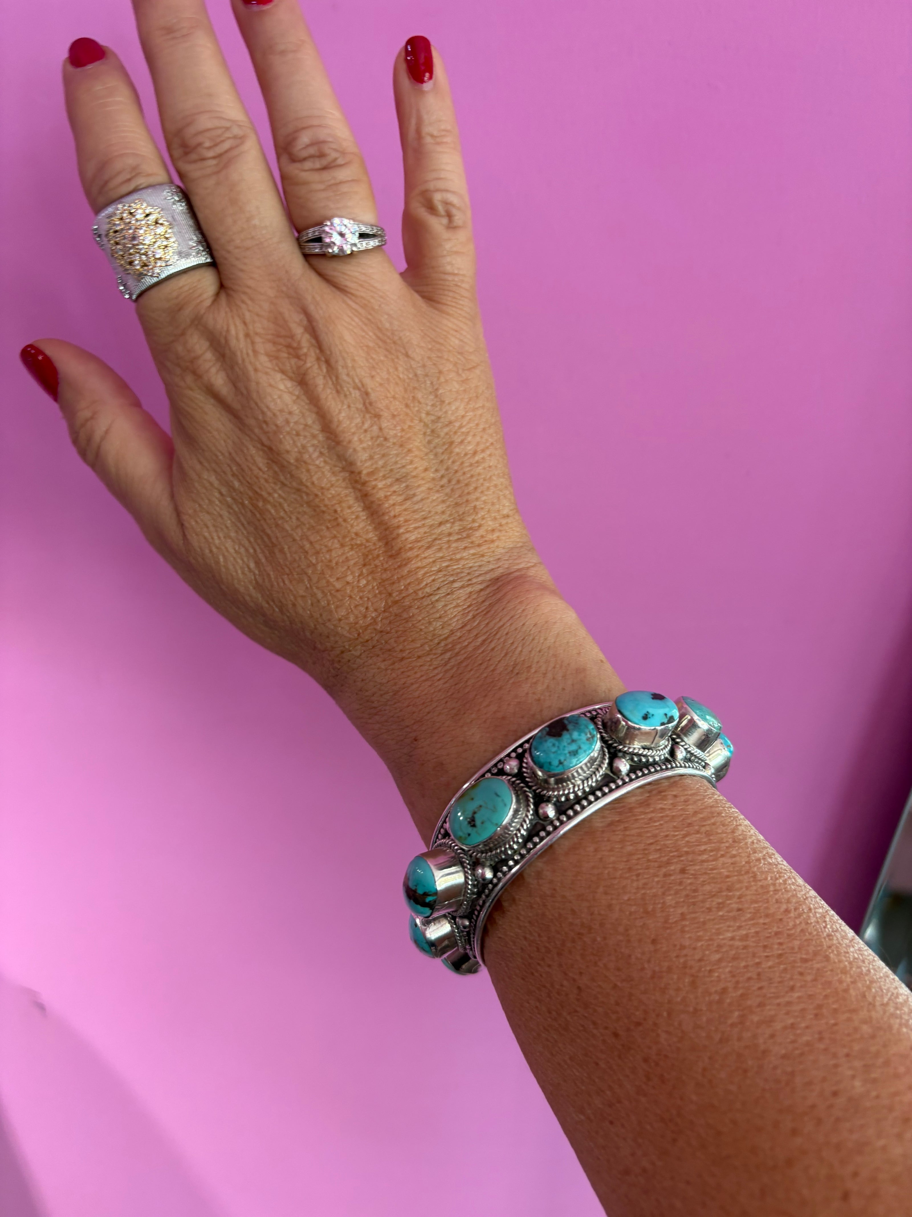 Bracciale collezione ETNICA -   Bangle Argento 925 con 10 turchesi