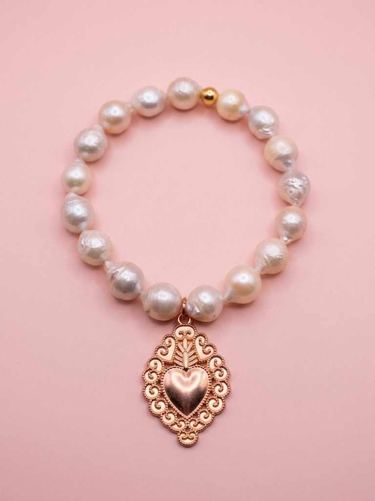 Bracciale Bisette -TALISMANI perle con charm Cuore sacro Gold