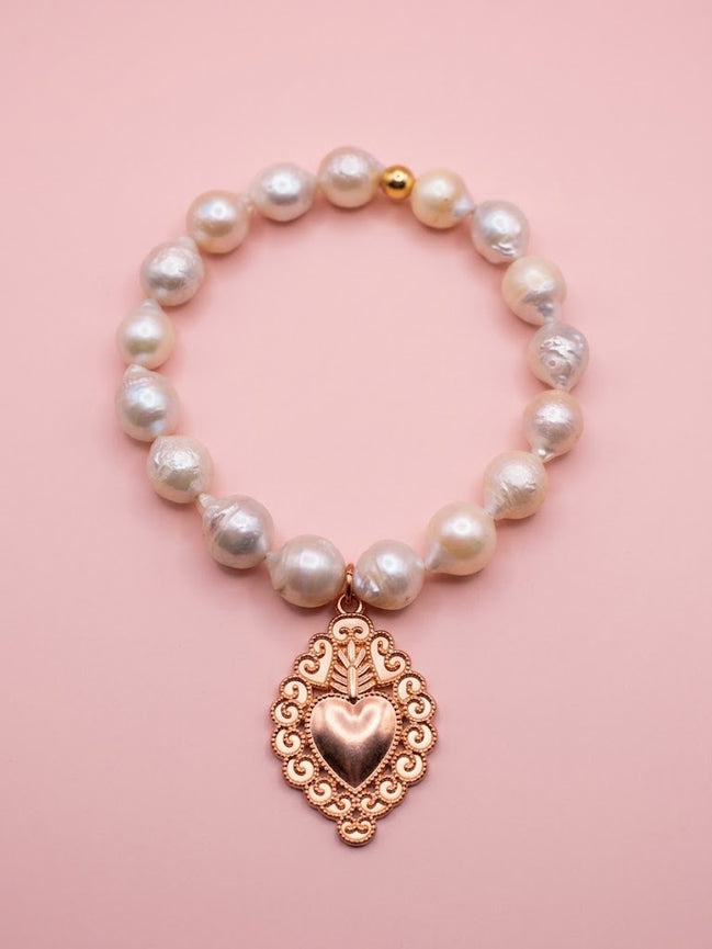 Bracciale Bisette -TALISMANI perle con charm Cuore sacro Gold