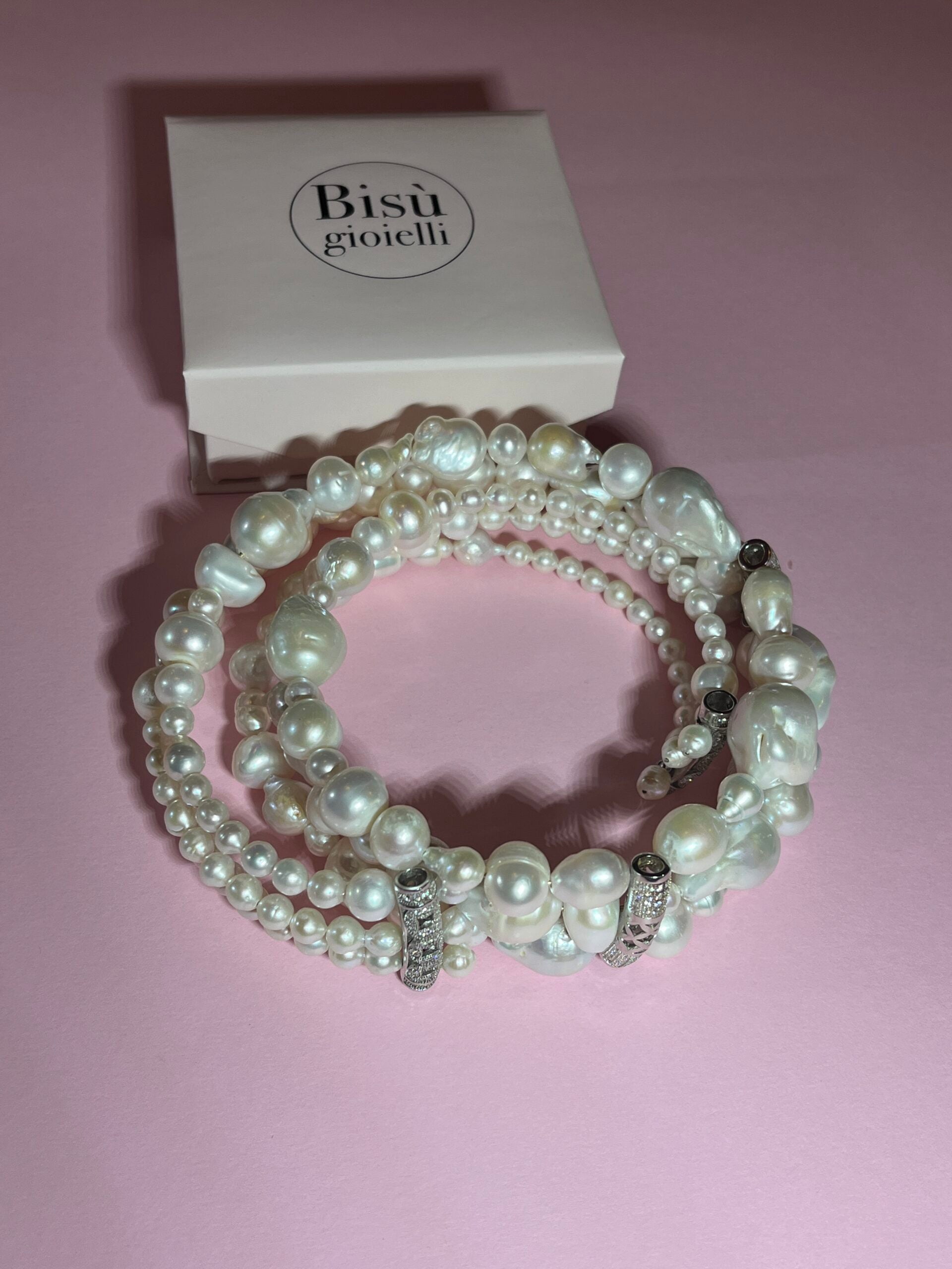 INCANTEVOLE - Chocker in argento 925 con 3 giri perle coltivate barocche
