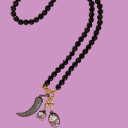 Collana TALISMANI - black - ONICE  mm 8 - chiusura gioiello argento 925 - cm 60 - 3 charms Corno e Luce