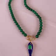 Collana OCEANO- AGATA VERDE mm 8 - chiusura gioiello argento 925 - cm 60 - pesce smalto blu