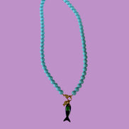 Collana OCEANO - Turchese  mm 10 - chiusura gioiello argento 925 - cm 60  pesce smalto blu