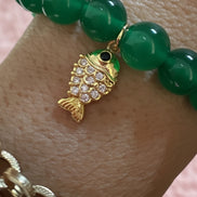 Bracciale Bisette - JAIPUR     Agata verde con charm pesciolino dorato