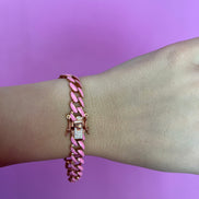 Bracciale Grumette argento 925 rosé smaltata rosa