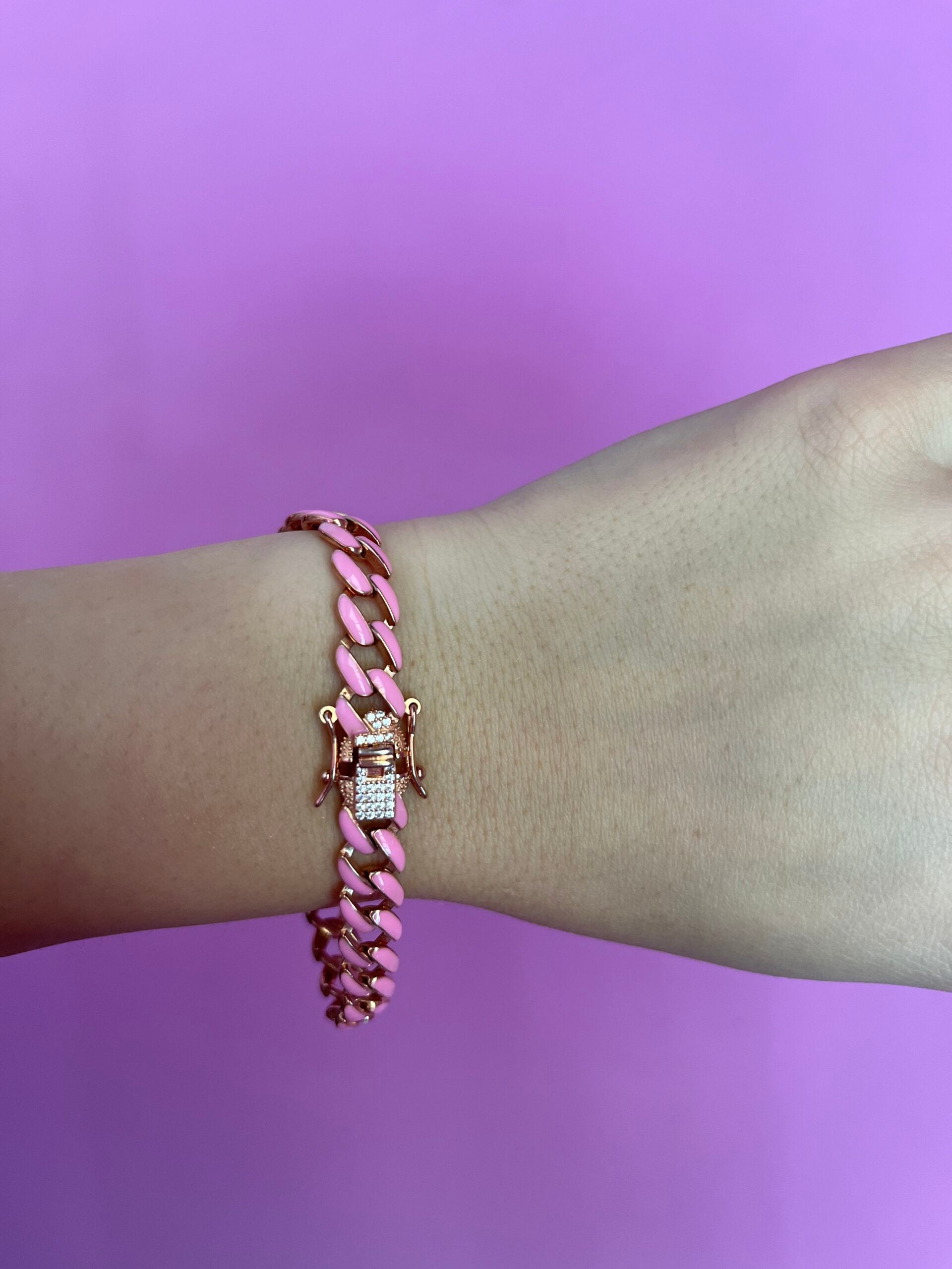 Bracciale Grumette argento 925 rosé smaltata rosa