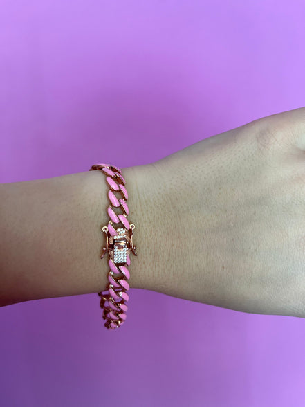 Bracciale Grumette argento 925 rosé smaltata rosa