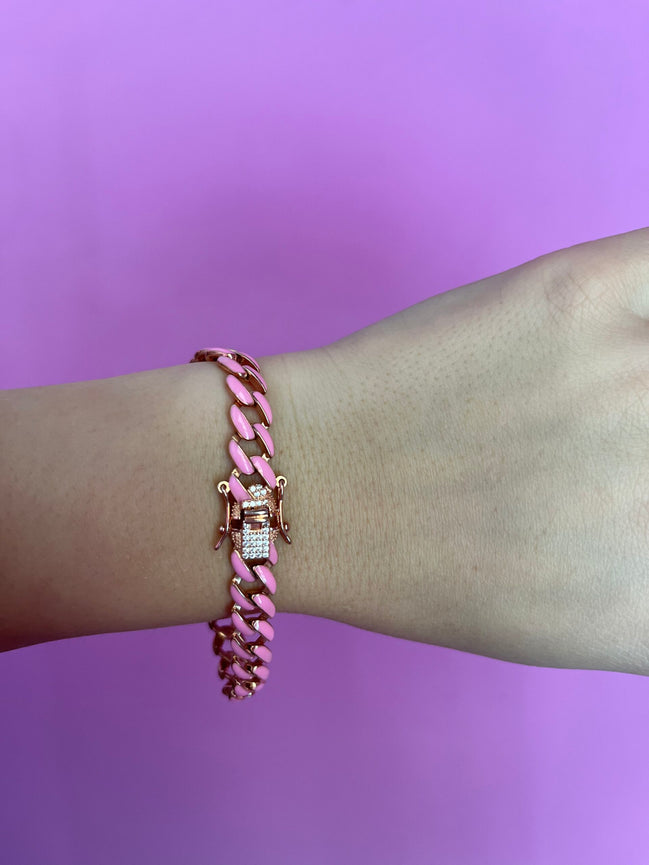 Bracciale Grumette argento 925 rosé smaltata rosa