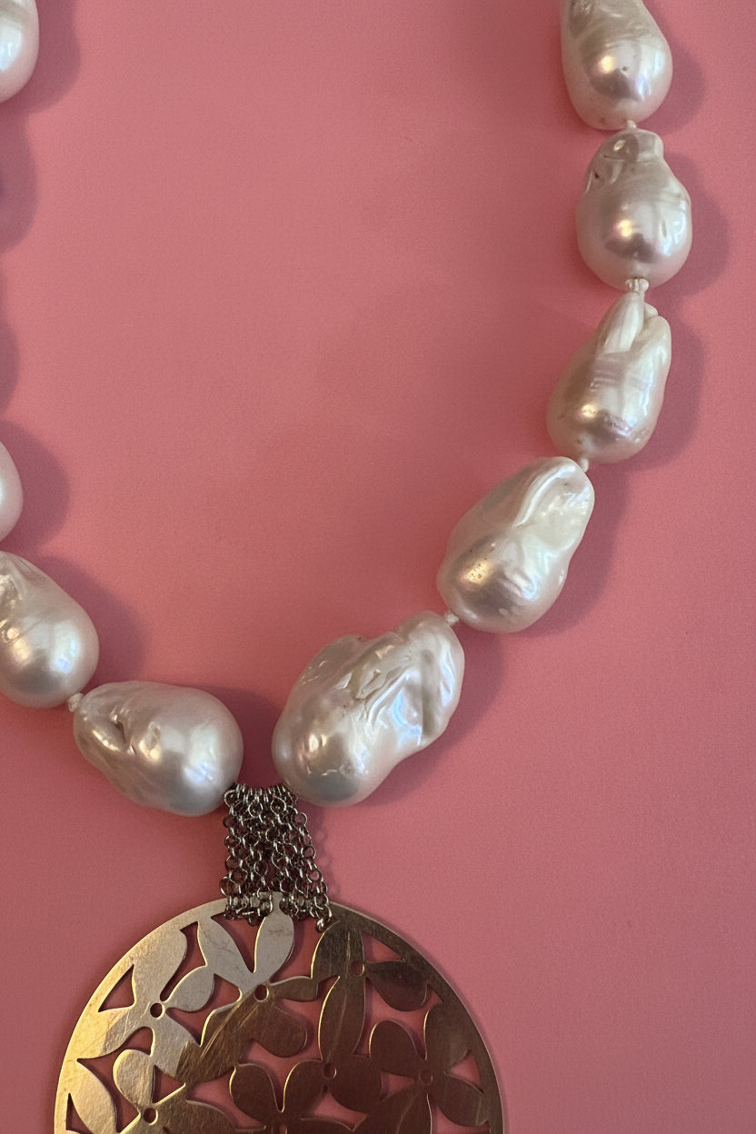 Collana con Perle Barocche Coltivate e pendeArgento 925
