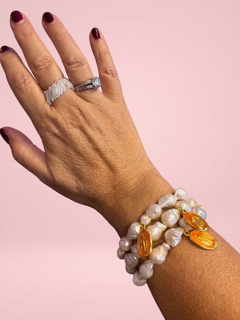 Bracciale Bisette -TALISMANI  perle coltivate barocche con charm Miracolosa