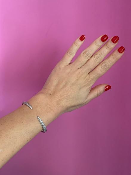 bracciale Doppia punta bangle argento 925 rodio con pavé zirconi