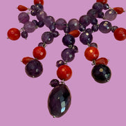 - TAKI Collier cascata con ametista e corallo rosso su  argento 925