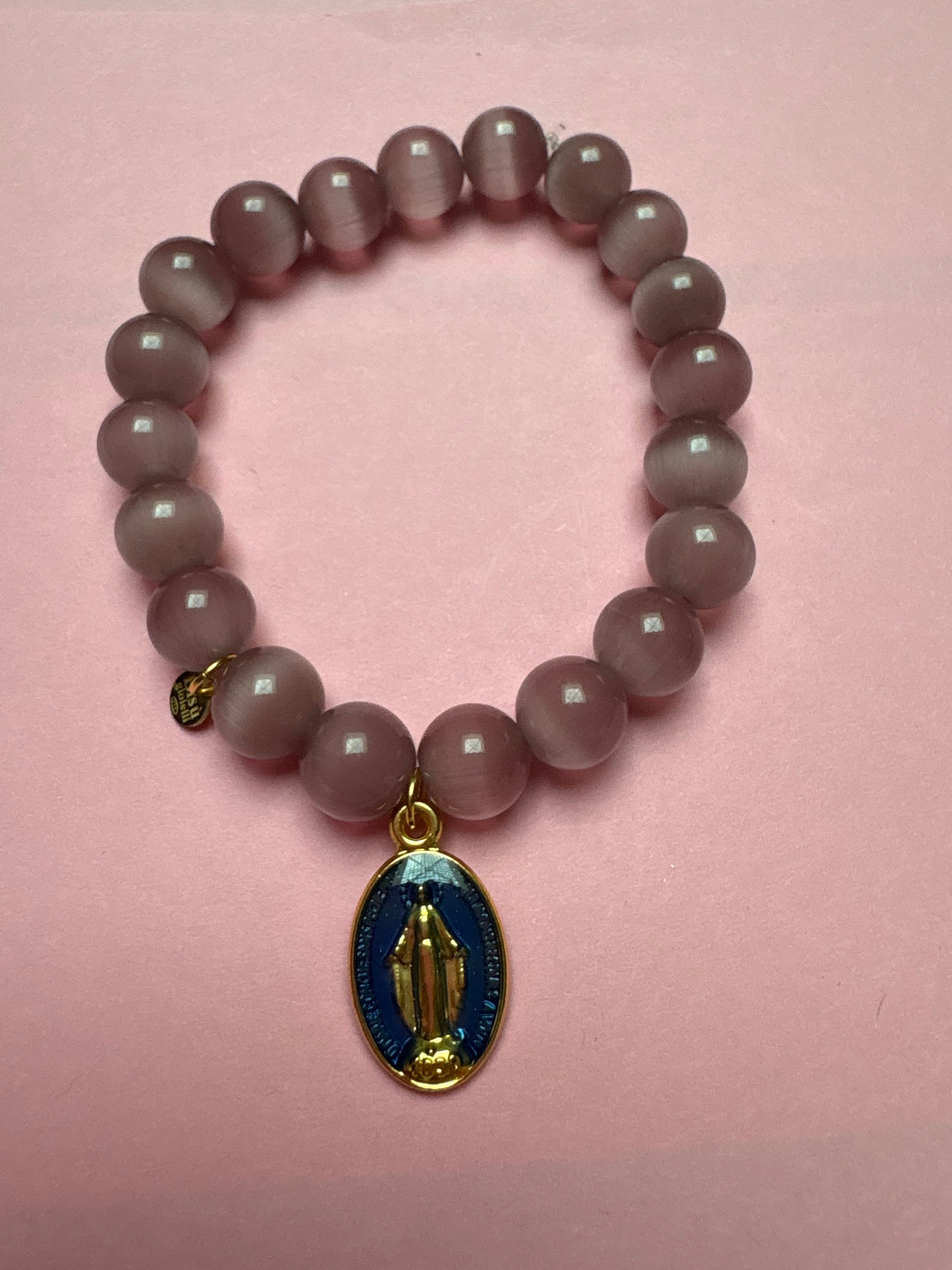 Bracciale Bisette -TALISMANI  occhi di gatto mauve  con charm Miracolosa