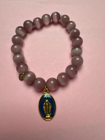 Bracciale Bisette -TALISMANI  occhi di gatto mauve  con charm Miracolosa