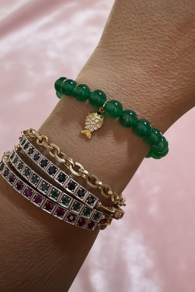 Bracciale Bisette - JAIPUR     Agata verde con charm pesciolino dorato