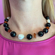 Collana di onice con perle e ambra