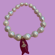 Bracciale Bisette - JAIPUR  OCEANO   Perle coltivate barocche  con charm pesce giada fucsia