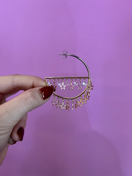 Orecchini - anelle argento 925 con zirconi e stelle pendenti in tre placcature