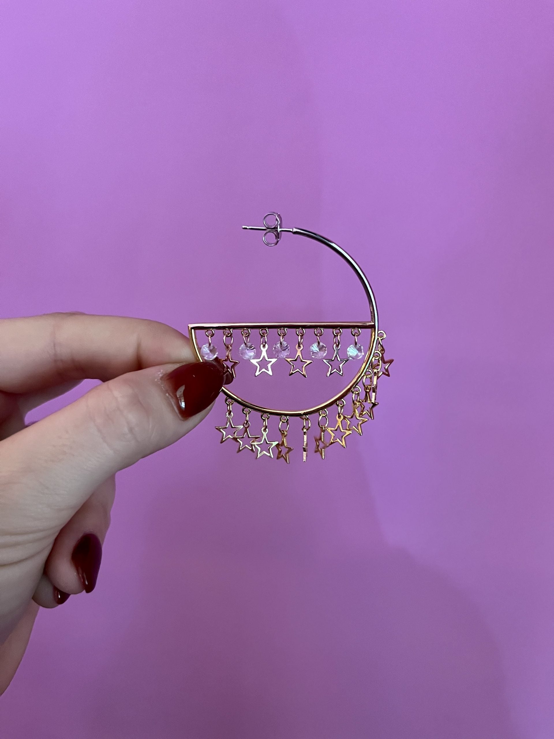 Orecchini - anelle argento 925 con zirconi e stelle pendenti in tre placcature