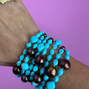 MAGNIFICO Bracciale multifili - 7 file - turchese e perle brown semiround e barocche