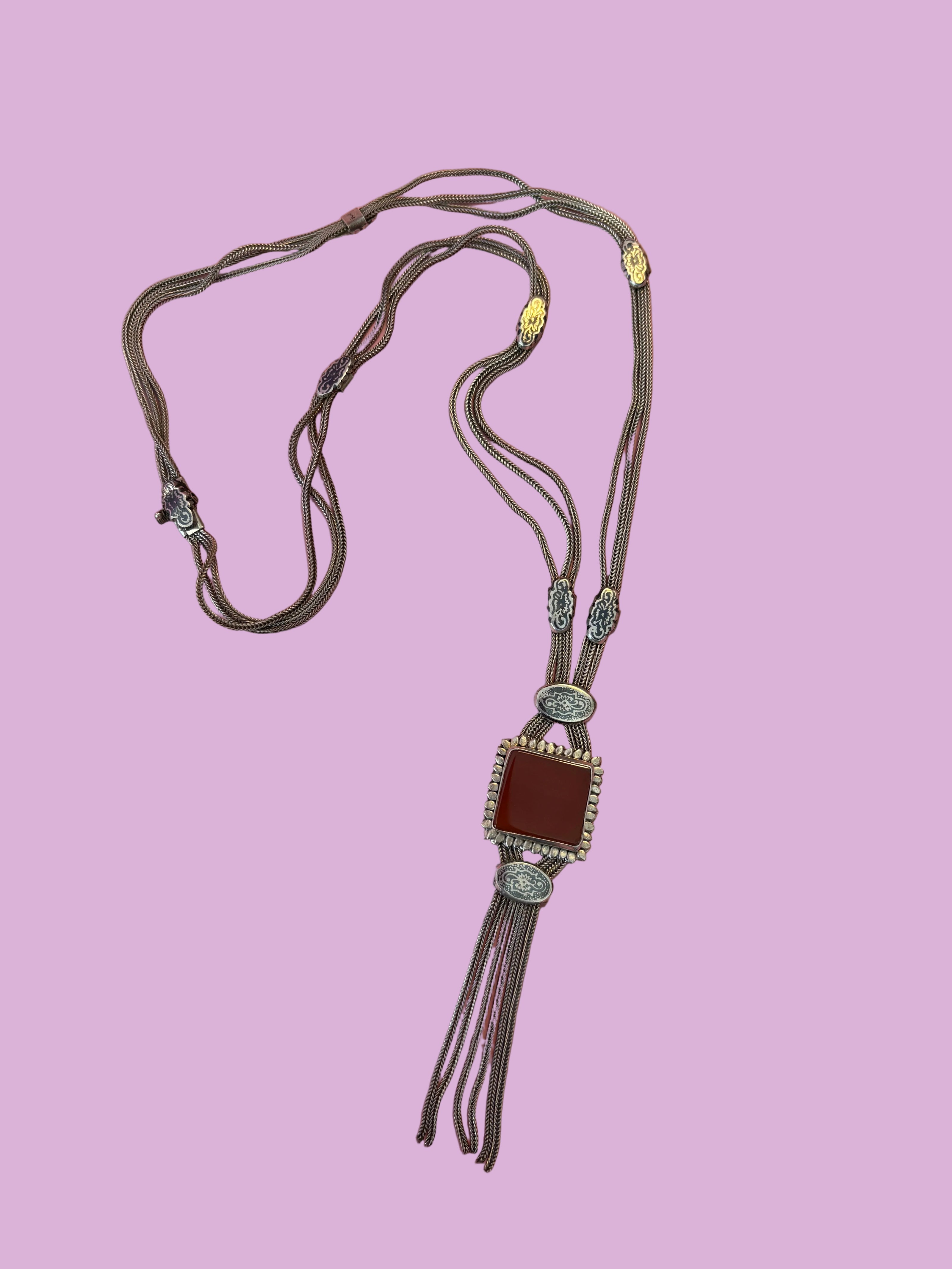 Gioiello d’Archivio Bisù — Rara Collana Sautoir Etnica in Argento 925 e Corniola Naturale
